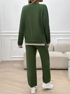 Devine Round Neck Dropped Shoulder Top and Pants Sweater Set - Delanoir