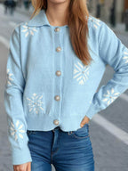 Pearl Trim Collared Neck Long Sleeve Cardigan - Delanoir