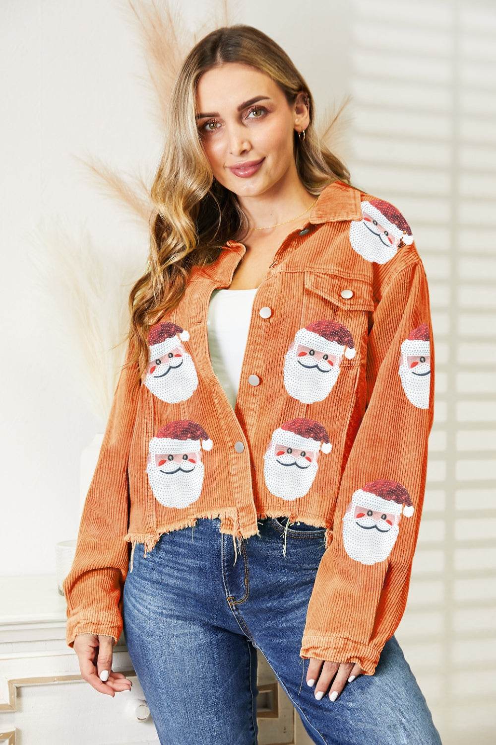 Santa Sequin Raw Hem Jacket - Delanoir