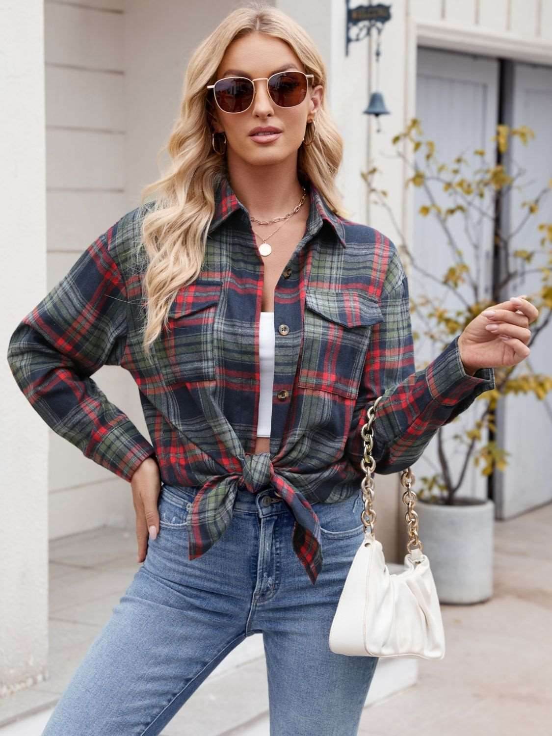 Mandy Plaid Button Up Long Sleeve Shirt - Delanoir