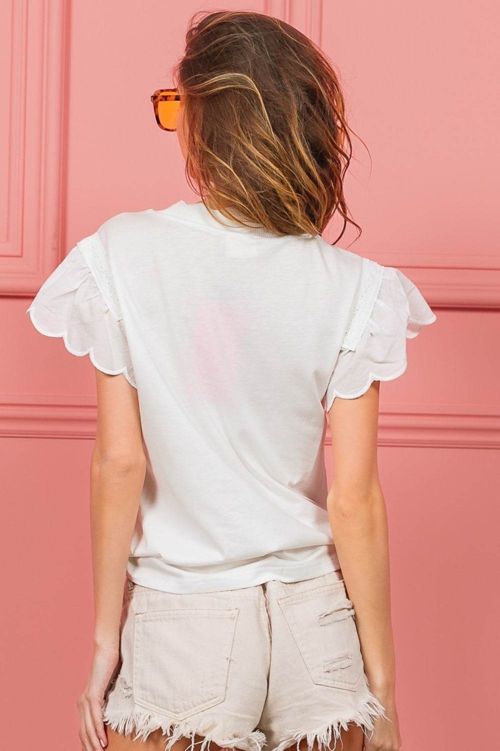 BiBi Scallop Edged Lace Trim Top - Delanoir