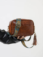 Tassel PU Leather Printed Strap Cassette Crossbody Bag - Delanoir