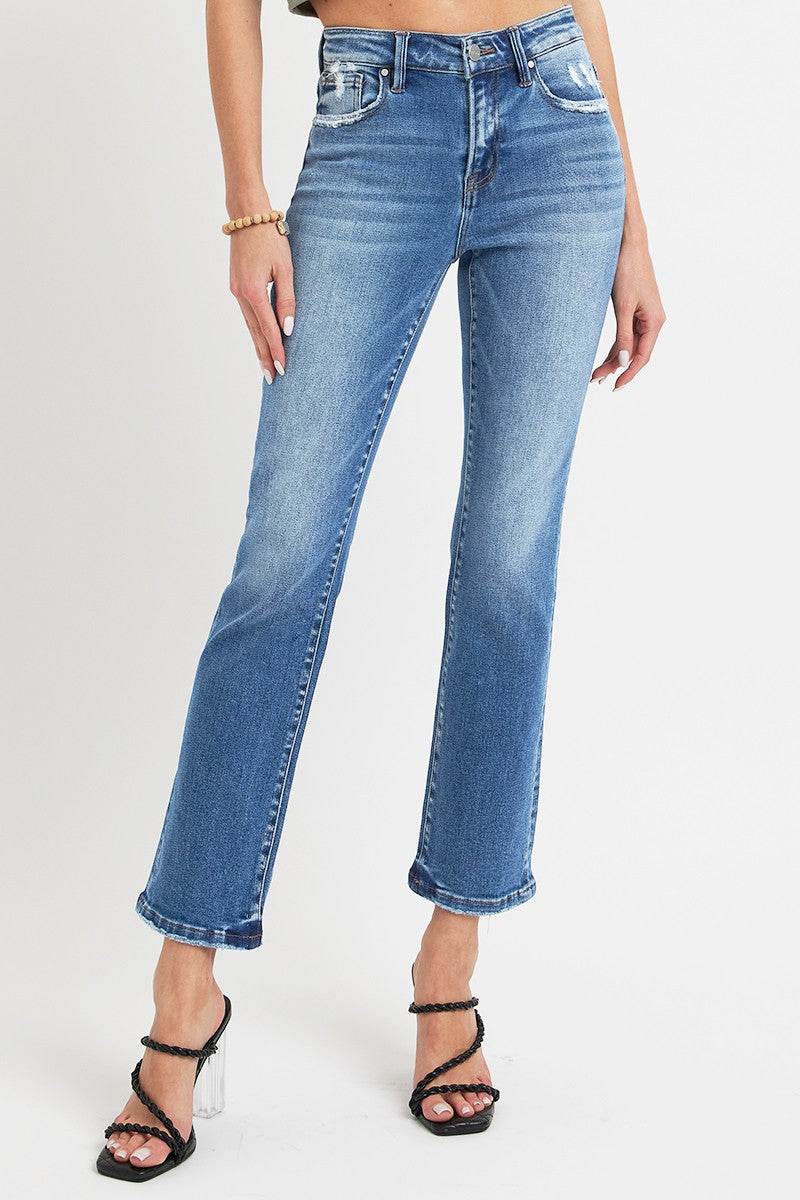 RISEN Full Size Mid Rise Ankle Straight Jeans with Pockets - Delanoir