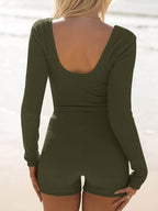 Scoop Neck Long Sleeve Top and Shorts Set - Delanoir