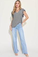 Basic Bae Full Size Bamboo Notched Ruffled Short Sleeve T-Shirt - Delanoir