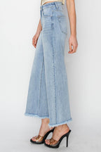 RISEN High Rise Crop Wide Fray Hem Jeans - Delanoir