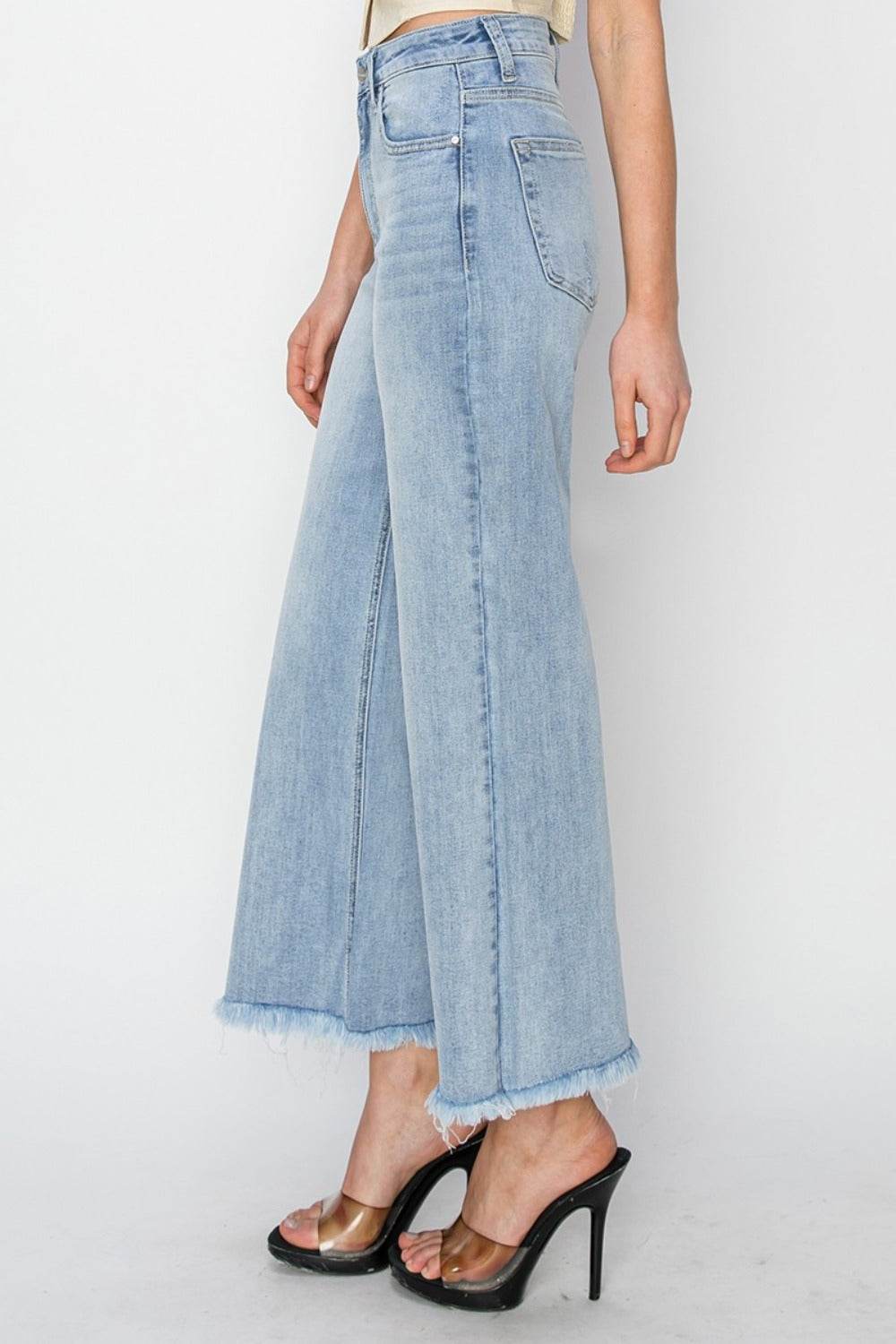 RISEN High Rise Crop Wide Fray Hem Jeans - Delanoir