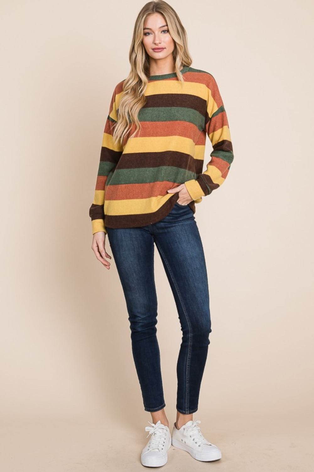 BOMBOM Multi-Color Striped Knit Top - Delanoir
