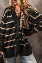 Striped Button Down Long Sleeve Cardigan - Delanoir