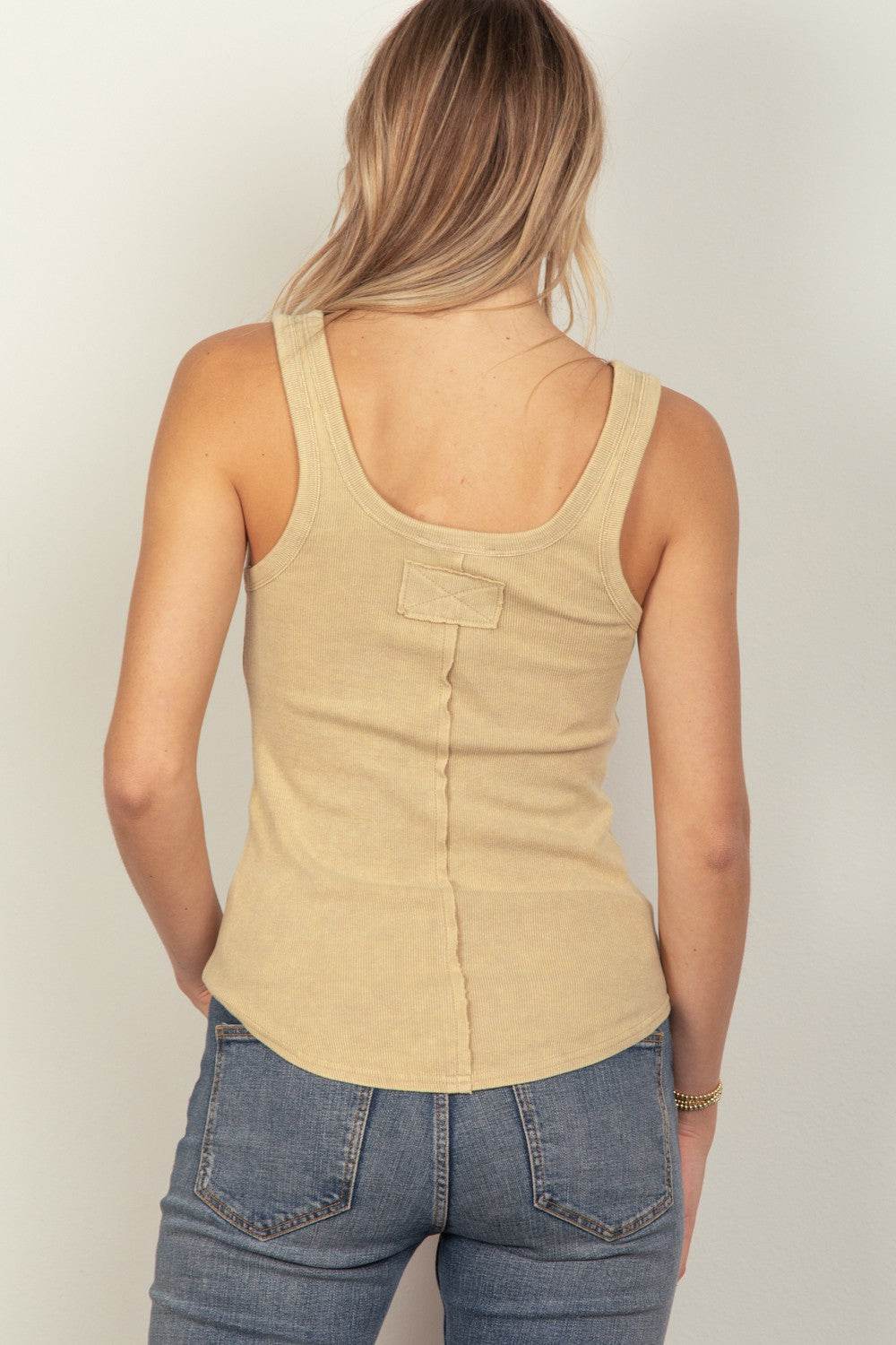 VERY J Washed Ribbed Tank with Placket Detail - Delanoir