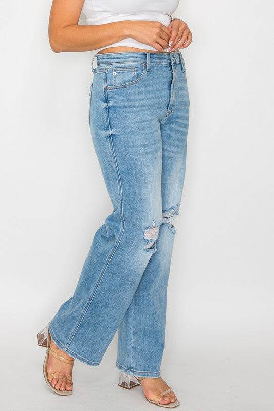 bytos Full Size Distressed High Rise Straight Jeans - Delanoir