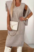 Turtleneck Dropped Shoulder Sweater and Midi Dress Sweater Set - Delanoir