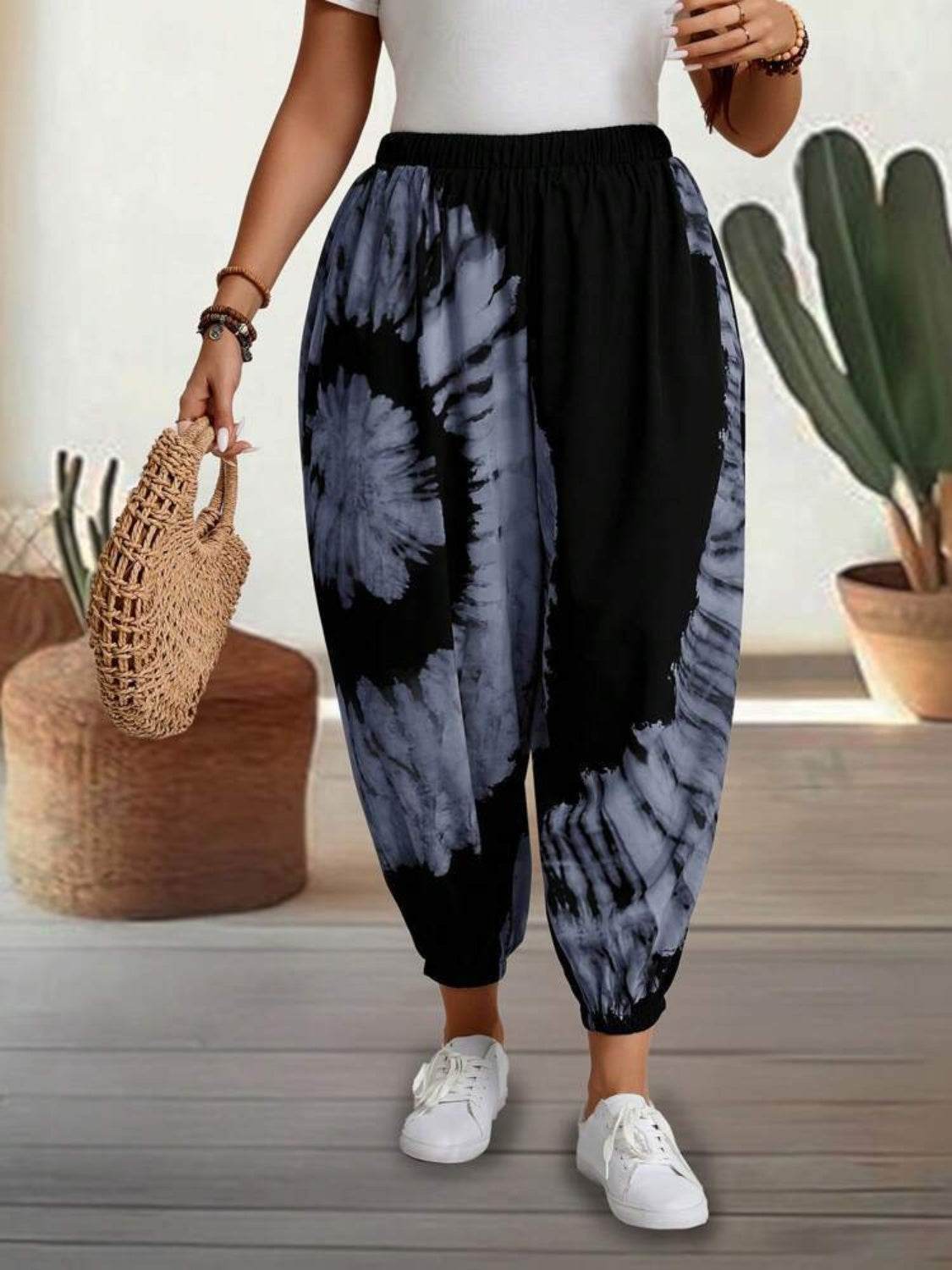 Tie-Dye Elastic Waist Pants - Delanoir
