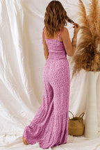 Smocked Printed Wide Strap Jumpsuit - Delanoir