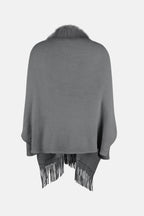 Fringe Open Front Long Sleeve Poncho - Delanoir
