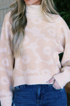 Flower Pattern Turtleneck Long Sleeve Sweater - Delanoir