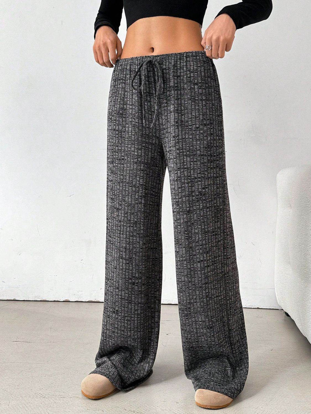 Tied Striped Wide Leg Pants - Delanoir