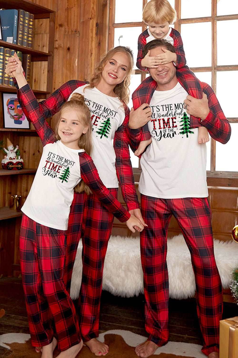 Slogan Graphic Top and Plaid Pants Set - Delanoir