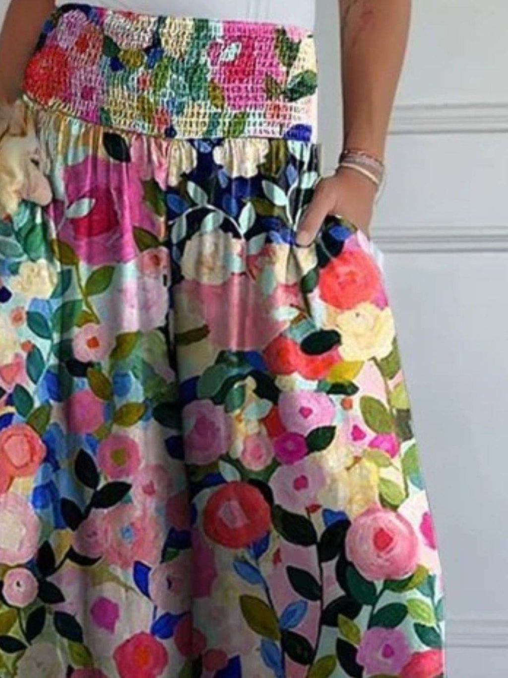 Full Size Smocked Wide Leg Pants with Pockets - Delanoir