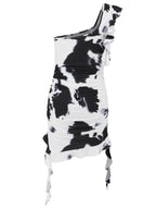 Ruffled Tie-Dye Single Shoulder Mini Dress - Delanoir