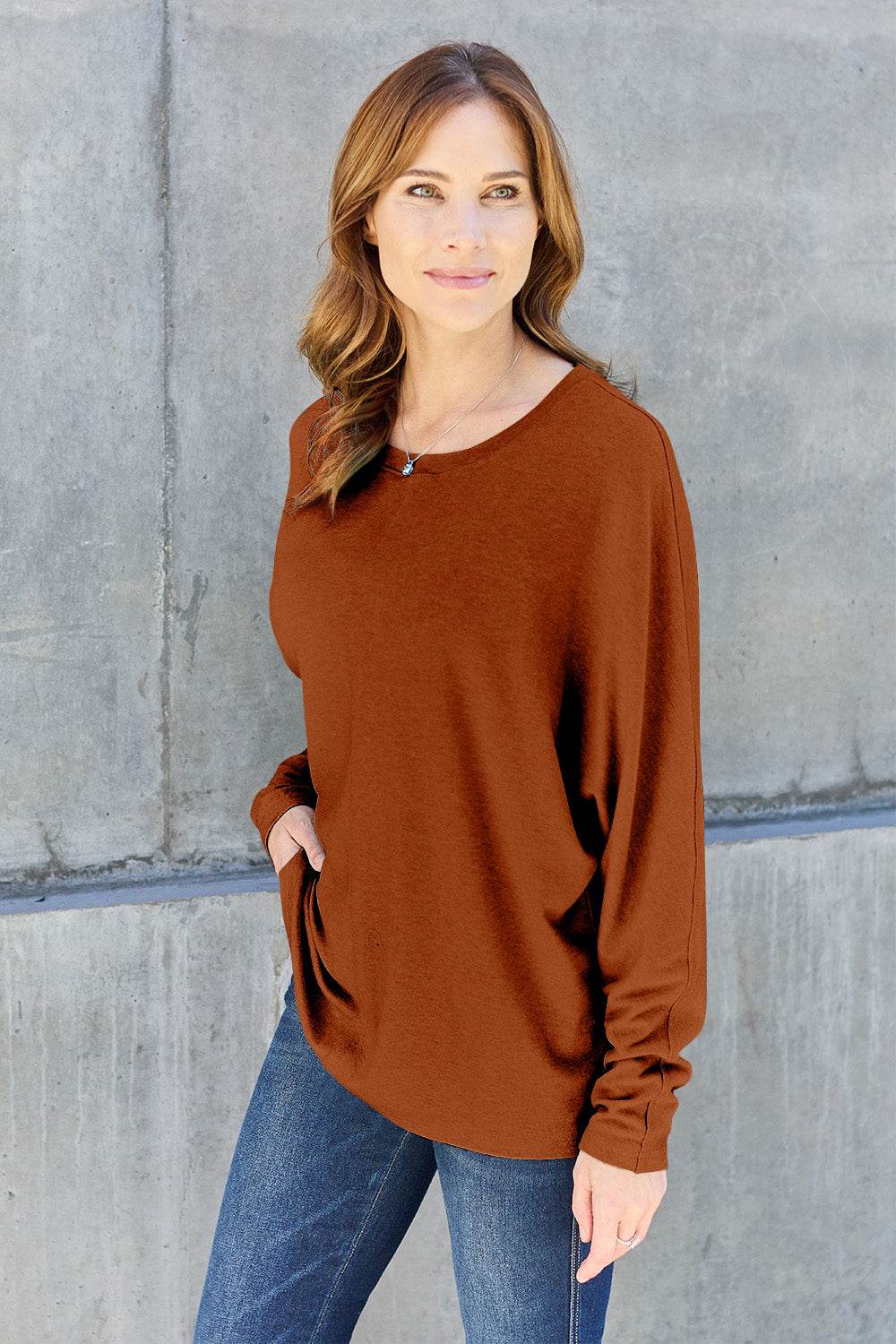 Double Take Full Size Round Neck Long Sleeve T-Shirt - Delanoir