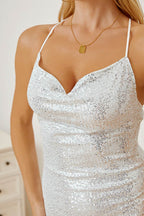 Sequin Spaghetti Strap Mini Wrap Dress - Delanoir