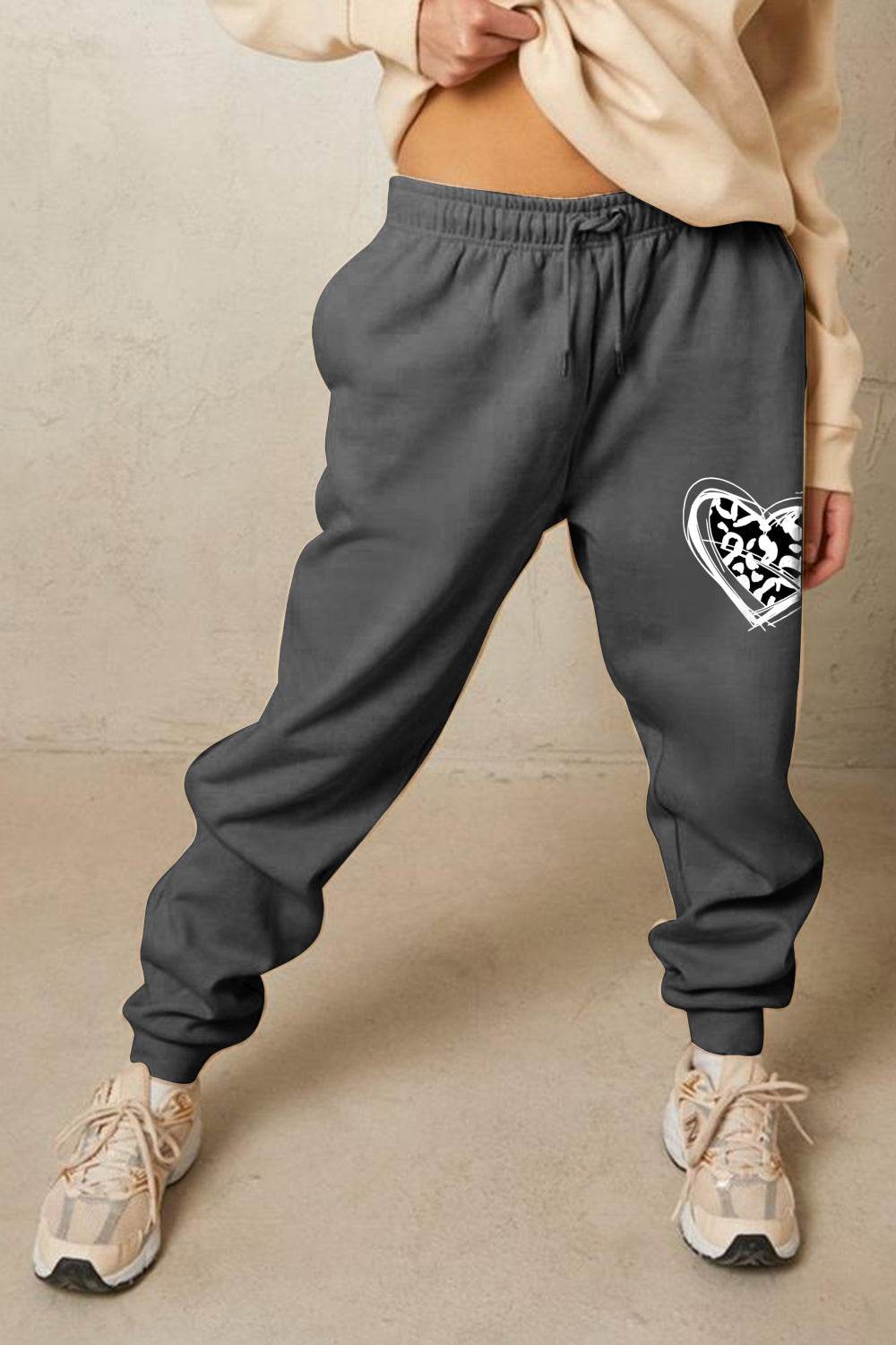 Simply Love Simply Love Full Size Drawstring Heart Graphic Long Sweatpants - Delanoir