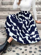 Pleated Printed Elastic Waist Skirt - Delanoir