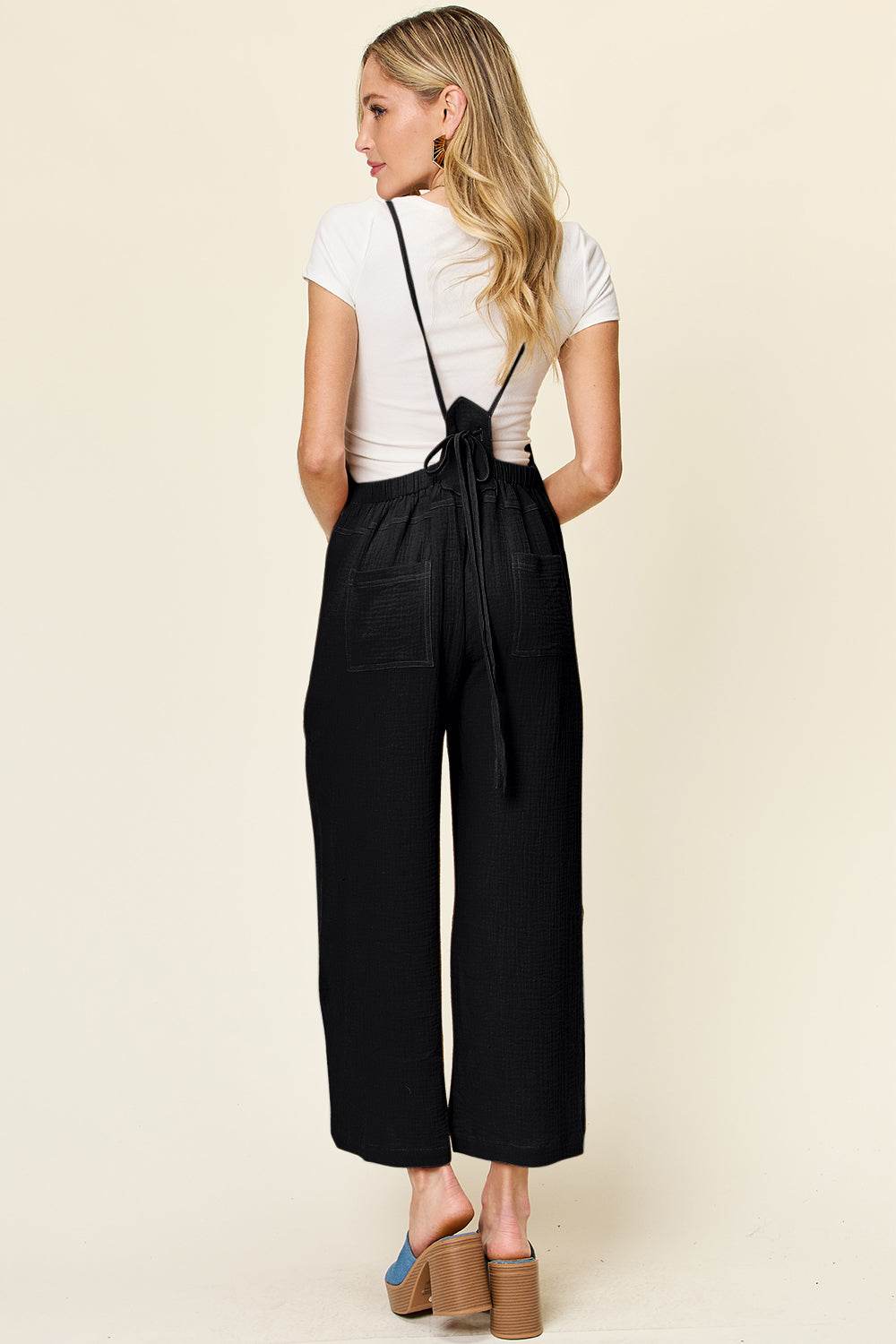 Double Take Full Size Texture Sleeveless Wide Leg Overall - Delanoir