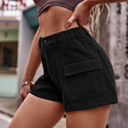 High-Waist Denim Shorts with Pockets - Delanoir