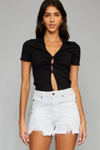 Kancan Full Size High Rise Frayed Hem Denim Shorts - Delanoir