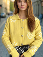 Pearl Trim Collared Neck Long Sleeve Cardigan - Delanoir