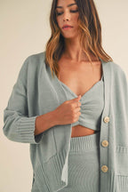 MABLE 3 Pieces Sweater Set with Crop Cami, Mini Skirt, Cardigan - Delanoir