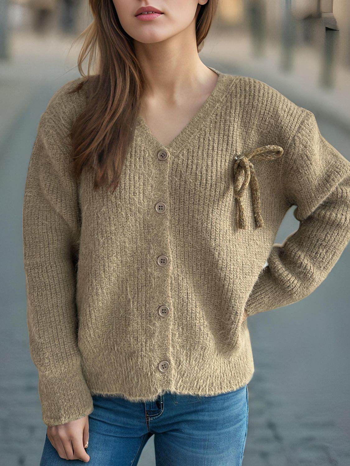Button Down Long Sleeve Cardigan - Delanoir