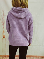 Drawstring Long Sleeve Hooded Sweater - Delanoir
