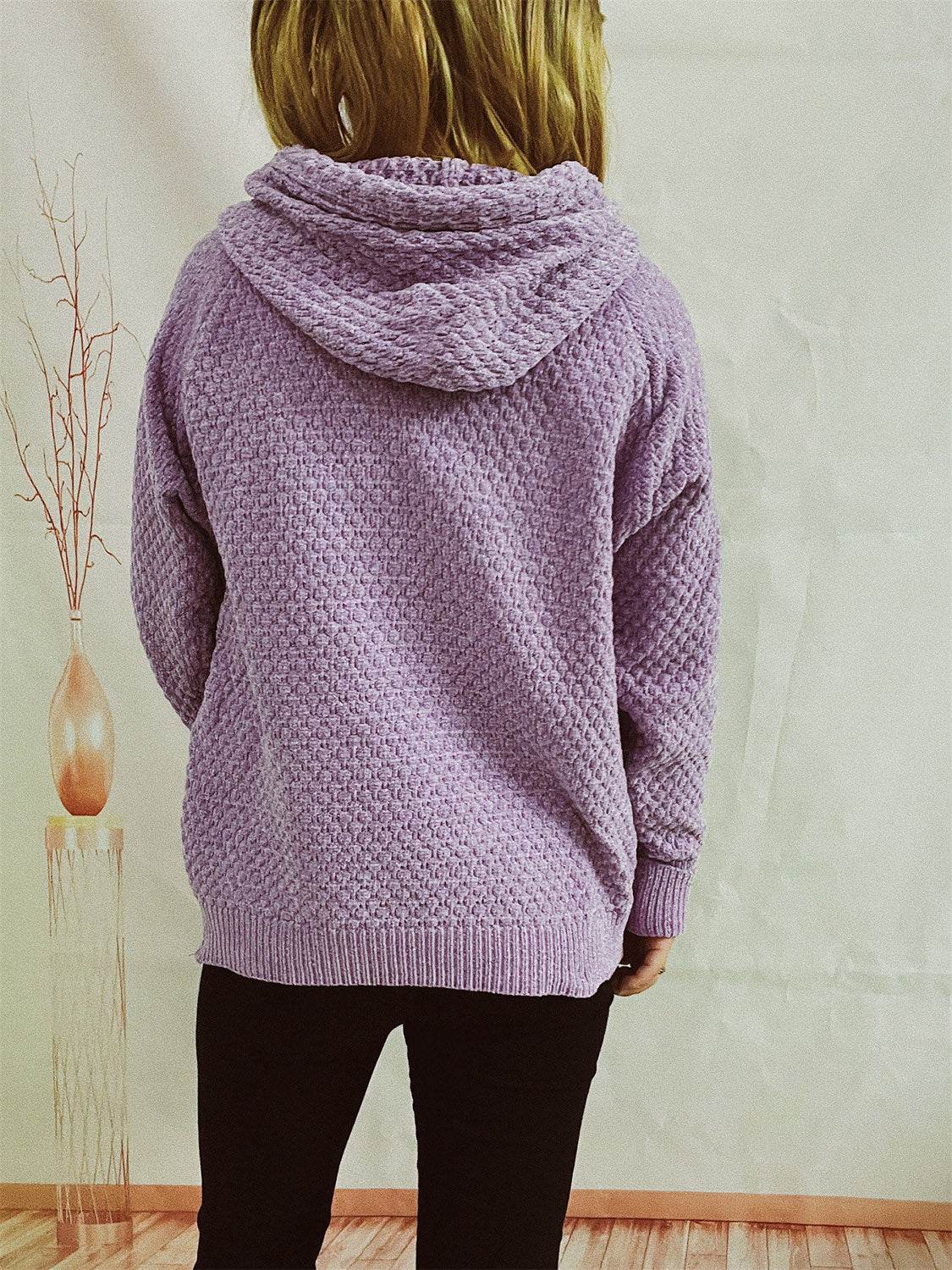 Drawstring Long Sleeve Hooded Sweater - Delanoir