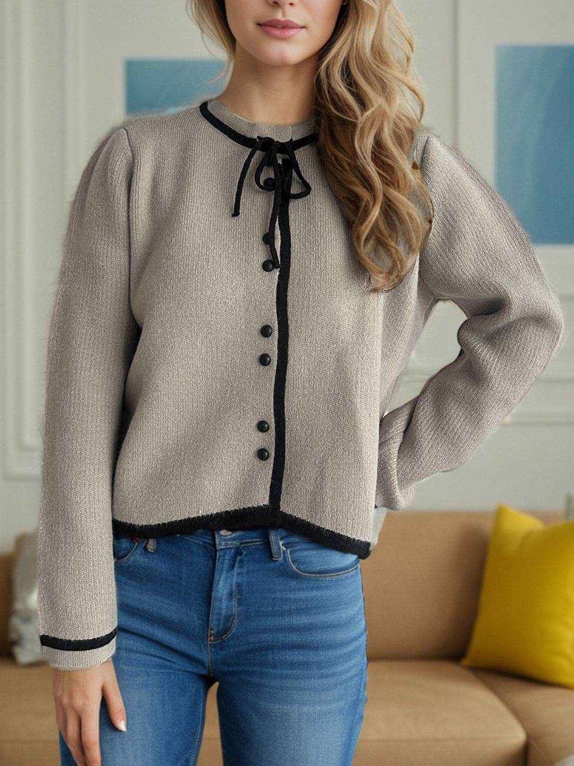 Button Down Long Sleeve Cardigan - Delanoir
