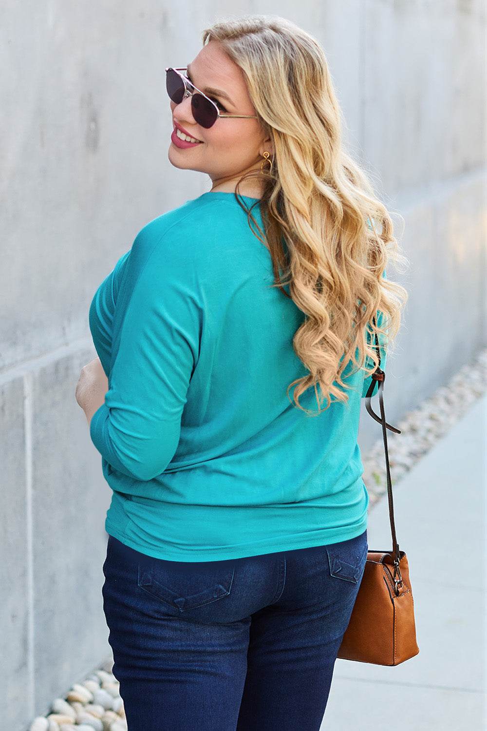 Basic Bae Full Size Round Neck Batwing Sleeve Top - Delanoir