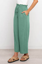 Drawstring Paperbag Waist Wide Leg Pants - Delanoir