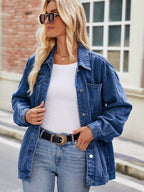 Button Up Denim Jacket with Pockets - Delanoir