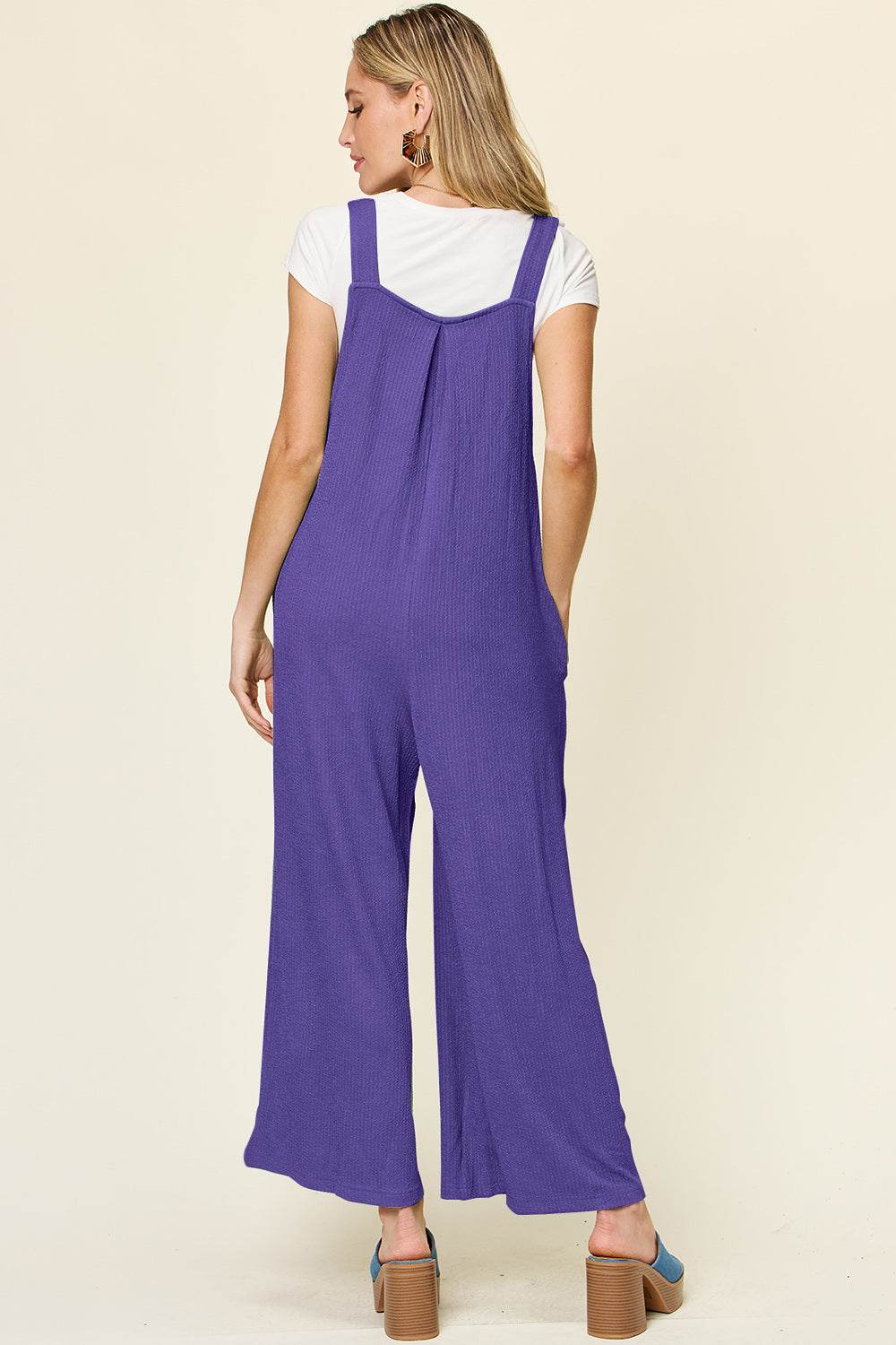 Double Take Full Size Texture Sleeveless Wide Leg Overall - Delanoir
