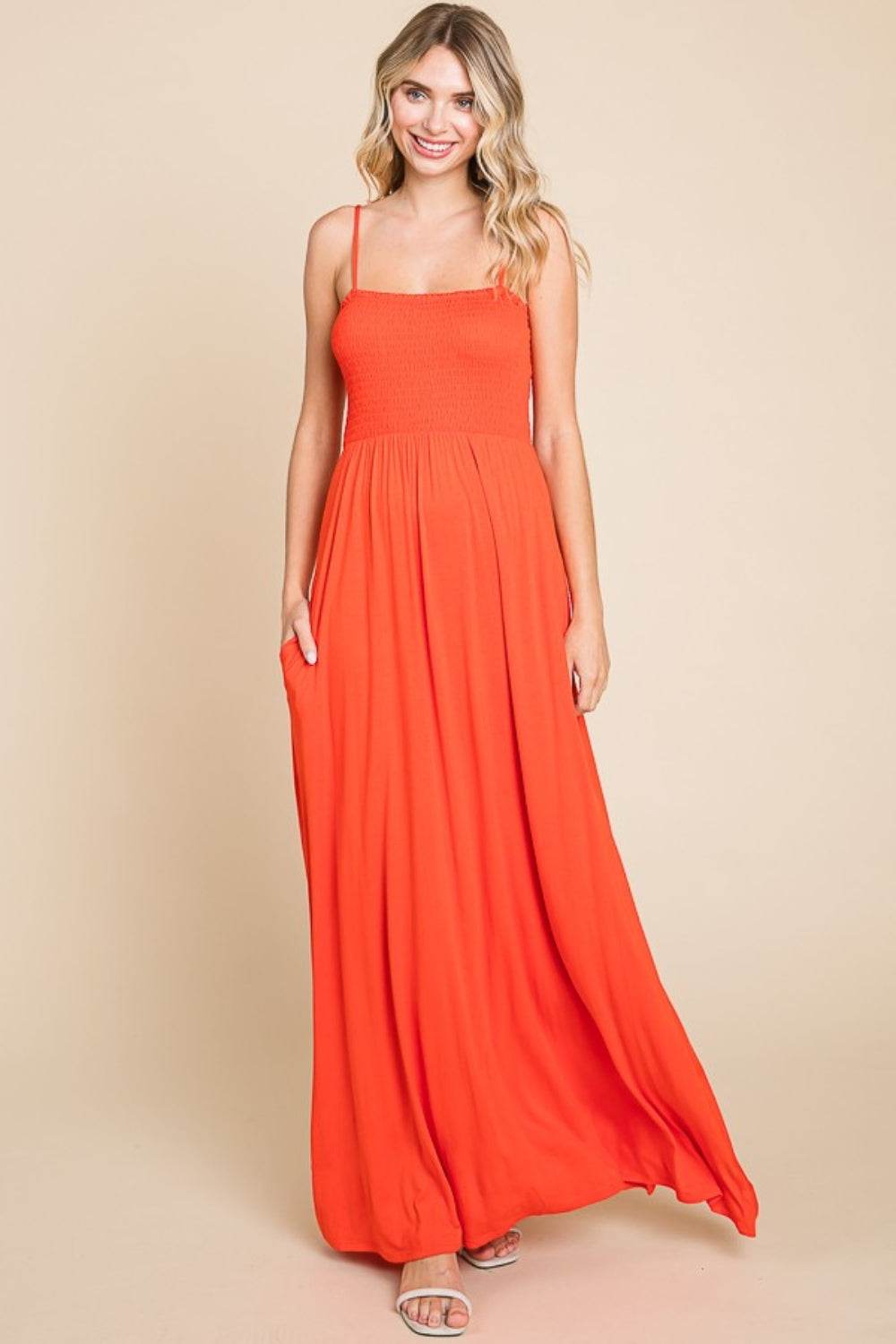 Culture Code Full Size Smocked Cami Maxi Dress with Pockets - Delanoir