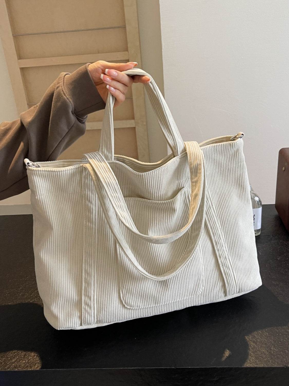 Corduroy Solid Large Tote Bag - Delanoir