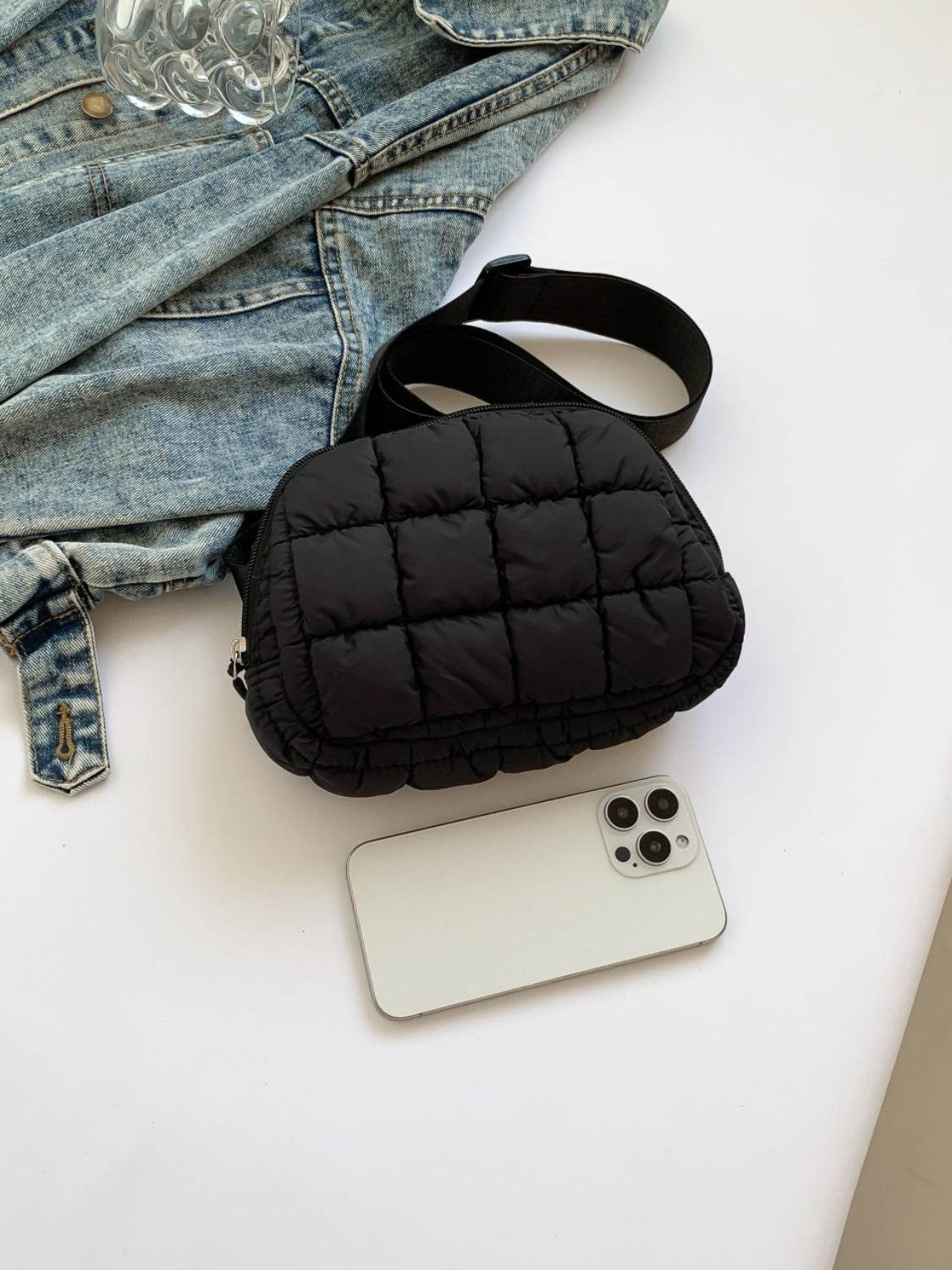 Bubble Texture Adjustable Strap Crossbody Bag - Delanoir
