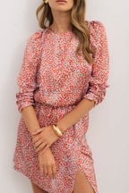 Slit Tied Printed Round Neck Mini Dress - Delanoir