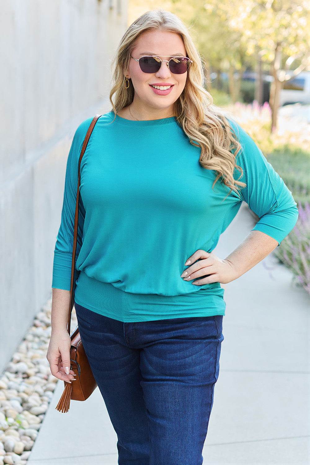 Basic Bae Full Size Round Neck Batwing Sleeve Top - Delanoir