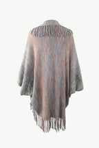 Multicolored Fringe Trim Poncho - Delanoir