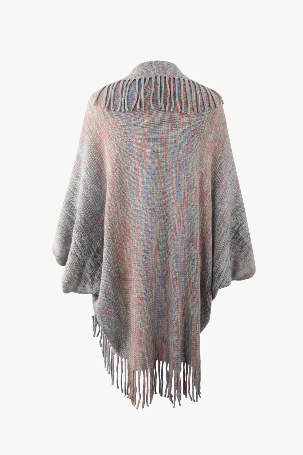 Multicolored Fringe Trim Poncho - Delanoir