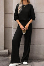 Round Neck Long Sleeve Jumpsuit - Delanoir