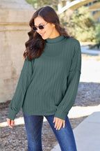 Basic Bae Full Size Ribbed Exposed Seam Mock Neck Knit Top - Delanoir